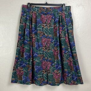 Vtg Wentworth Gallery Purple Green Autumn Leaves Skirt Elastic Waist 34
